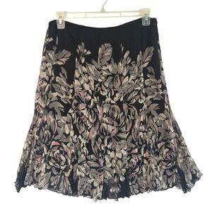 Karen Kane Silk Floral Midi Skirt Black Grey Pink A-Line 3L01116 Size 10